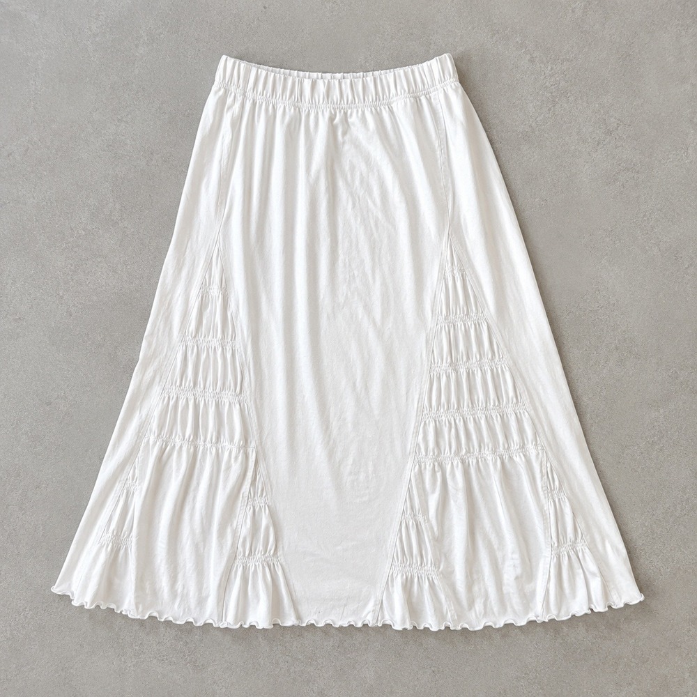 White Maxi Cottagecore Ruched Side Knit Skirt Elastic Waist 2X Minimalist Fairy